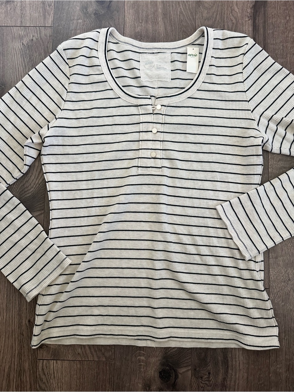 aerie Off white & Black Striped Long-Sleeve Henley